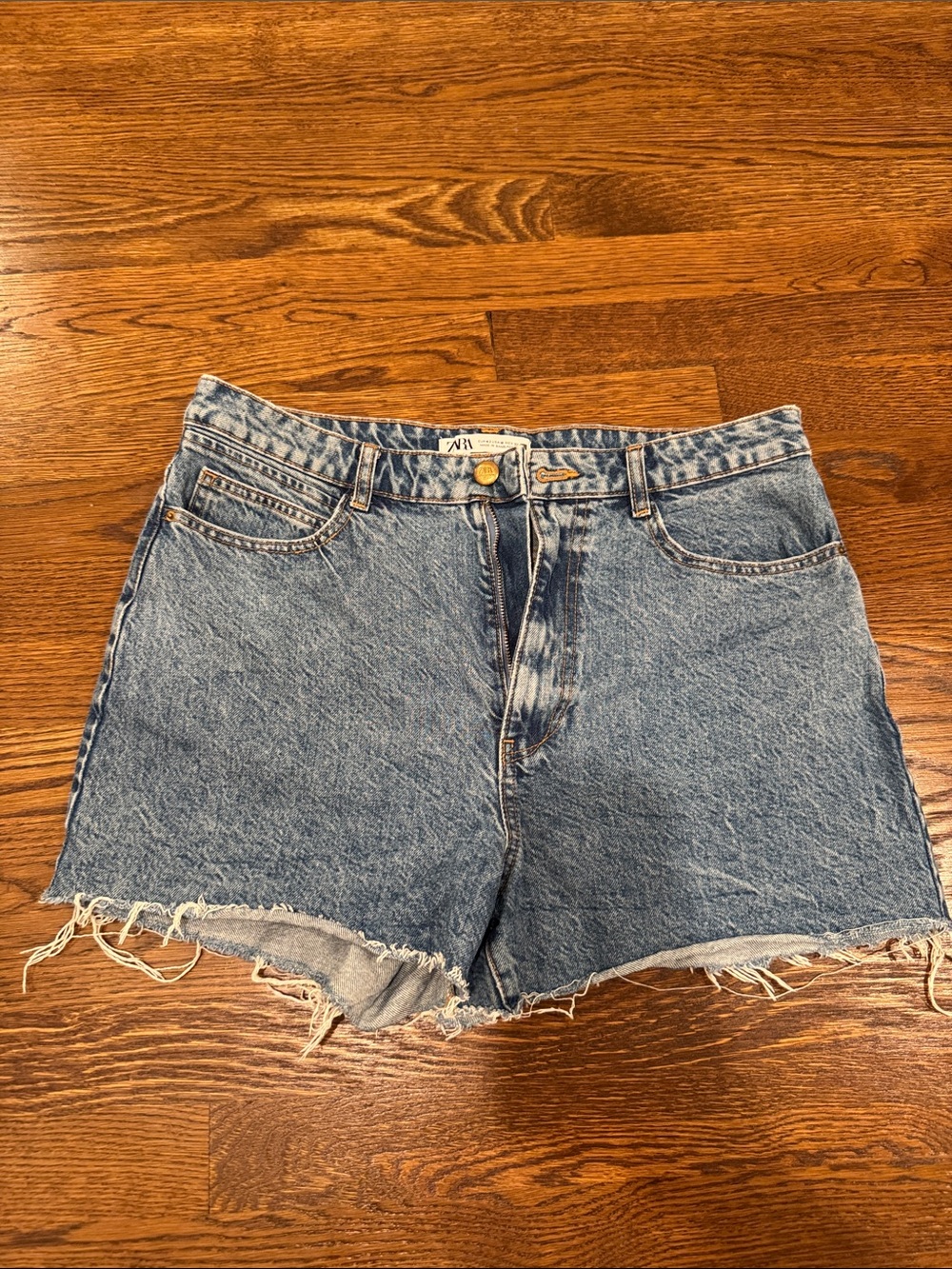 Zara Light Blue Distressed Denim Cutoff Shorts